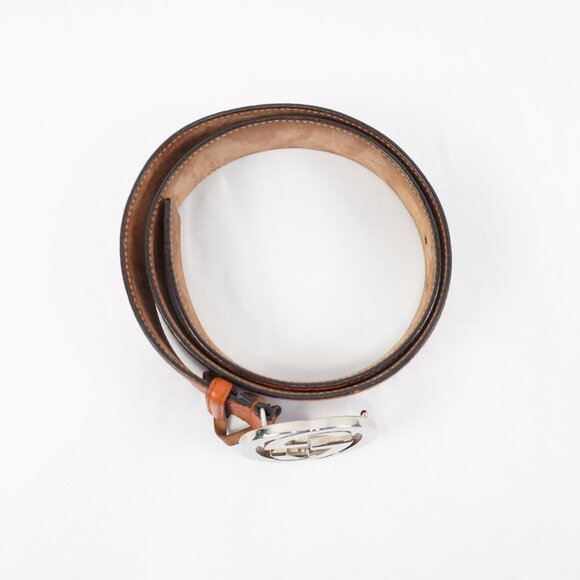 Gucci GG Monogram Leather Belt In Dark Orange Men's Size 95/38 - Preowned - Picture 2 of 12